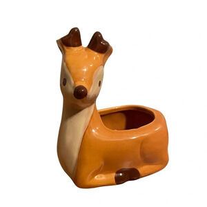 Ceramic Deer Christmas Decor Succulent Planter Giftable Shades Of Brown EUC